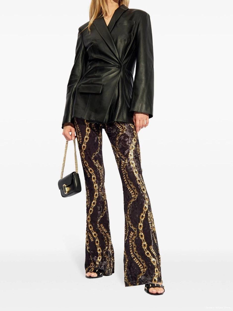 Affordable Versace Jeans chain-print Women flared Couture leggings 0727